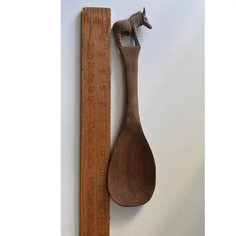 Vintage wooden spoon, hand carved, zebra 12 inch